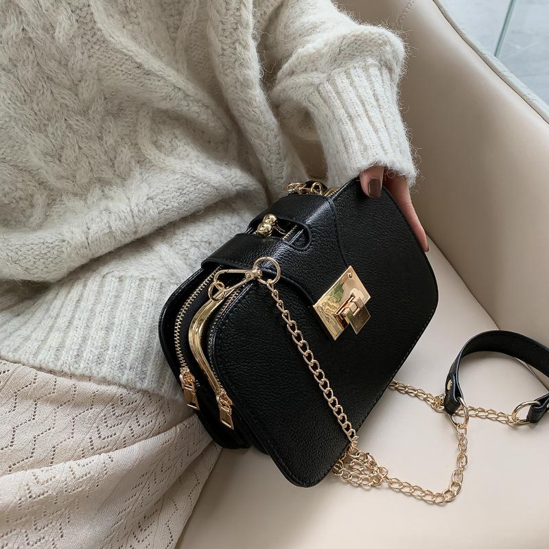 

Women Bag Shoulder Bag Messenger Female Shopper Bags PU Leather Chain Small Square sac, Black