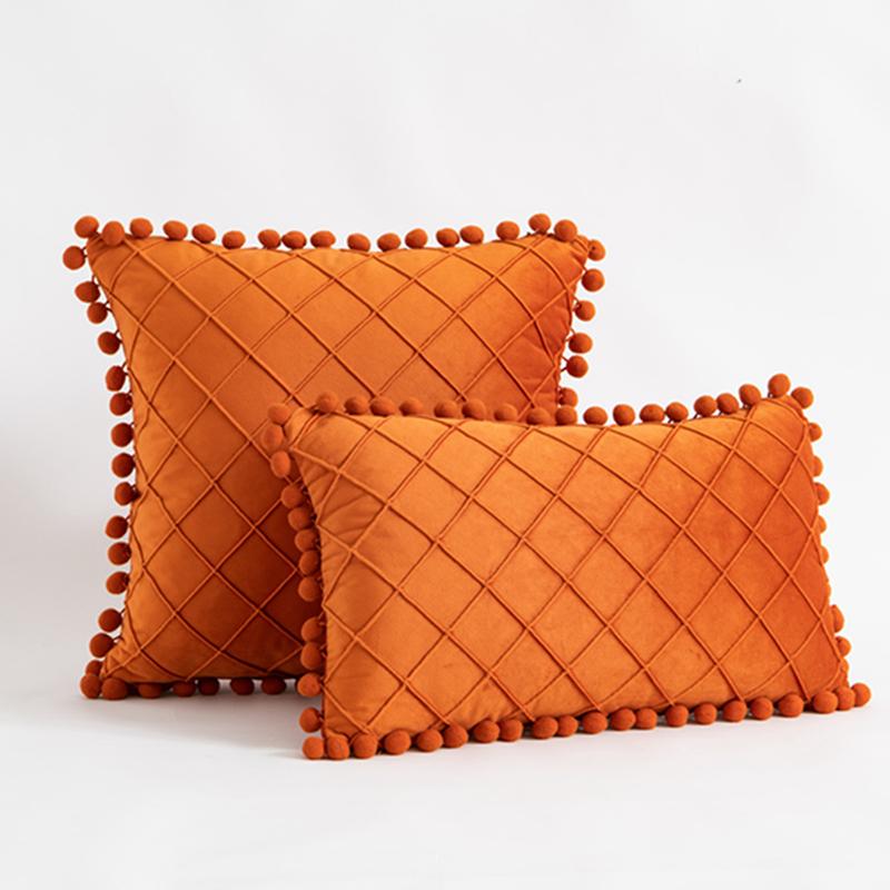 

Cushion/Decorative Pillow Inyahome Pompom Velvet Cushion Cover 40x40CM 30x50CM Bedroom Sofa Decoration Pink Grey Green Solid Home Pillowcase