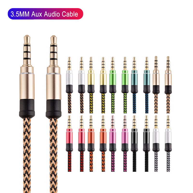 

1.5M 3M Braided aux cord High quality Audio cable 4poles 3.5MM Male to Male Headphone jack Auxiliary line for iphone Samsung