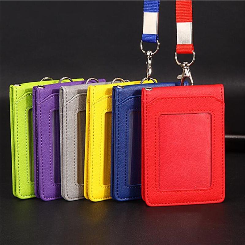 

Card Holders Unisex Solid Color Holder Neck Strap With Lanyard Badge Staff Identification Bus ID, Black