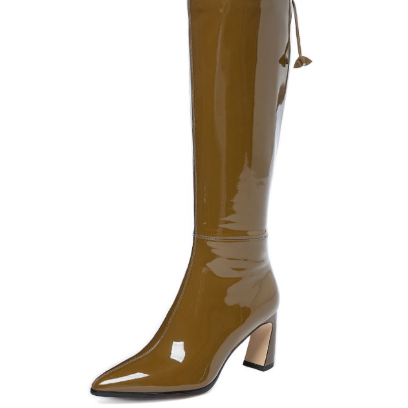 

Women Knee High Boots Genuine Leather Shine Bow Tie Winter Shoes Woman Fashion Long Boots Ladies Footwear Size 34-40, Black