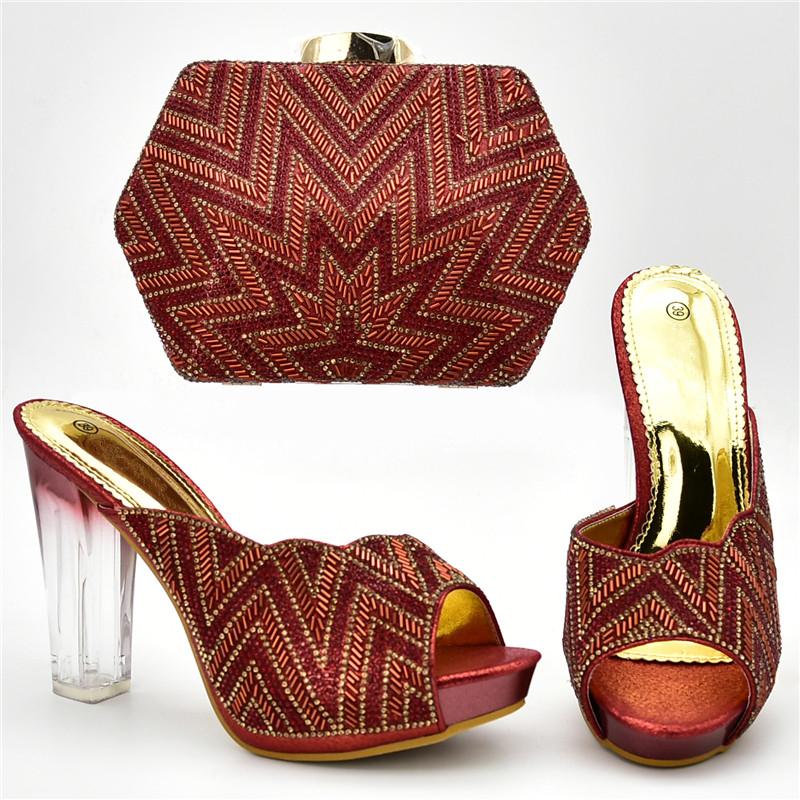 

Latest Summer High Heeled Shoes for Women Nigerian Women Wedding Shoes and Bag Set Decorated with Rhinestone Slip on Pumps, Black