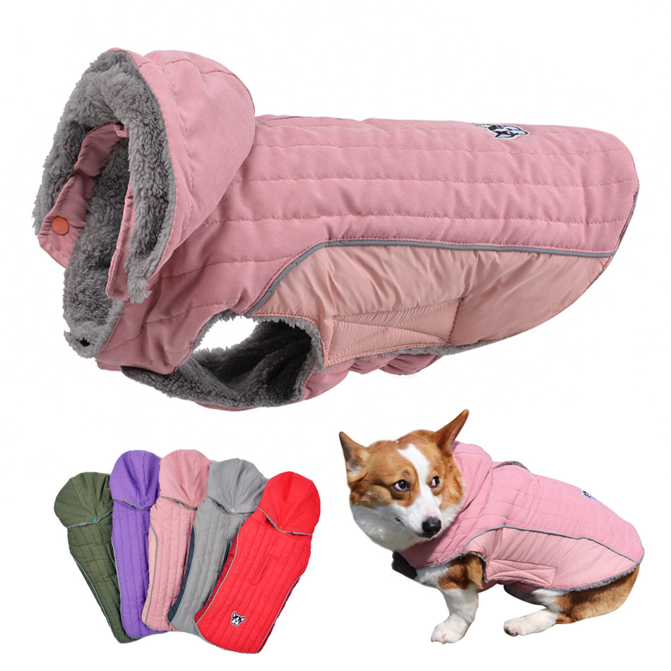 

Winter Dog Cothes Thick Feece Warm Dog Cothing Winter Dog Jacket Refective Adjustabe Bey Quited Coat Removabe Hood, Red