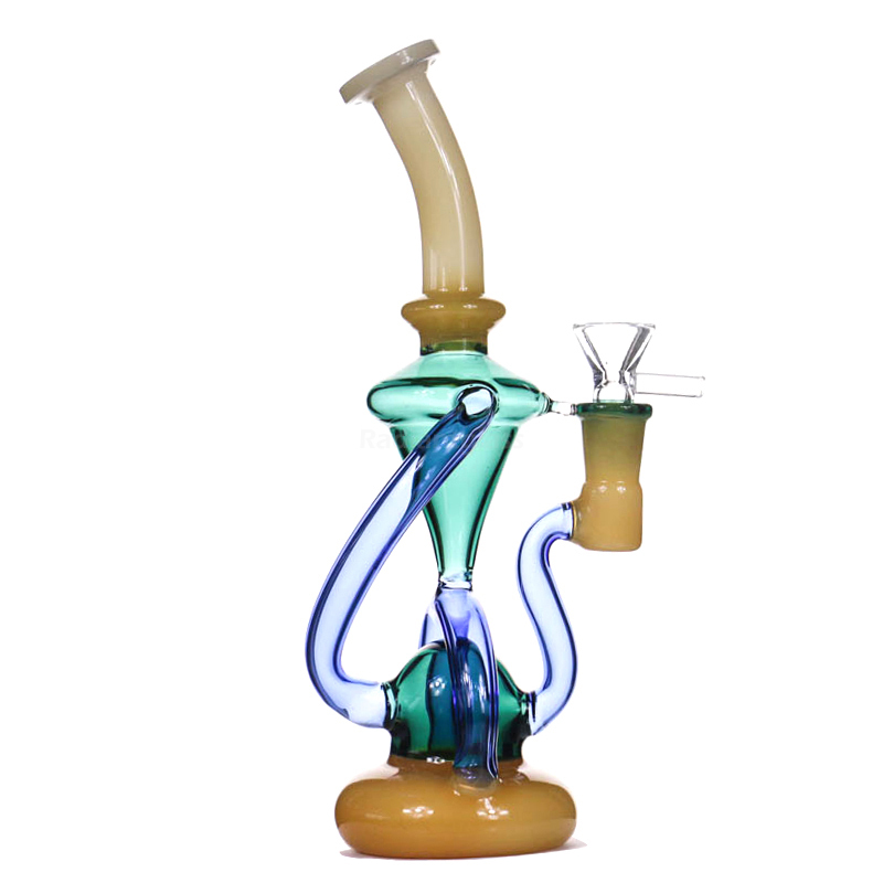 

Hookahs 9" colorful bong multi way recycles downstemless green purple yellow 14mm joint dab rigs oil rig glass bongs