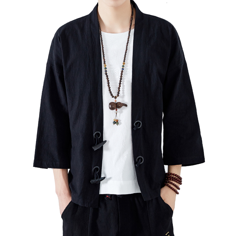 

Mens Cotton Linen Shirts Japan Kimono Horn Buckle Male Chinese Traditional Style Vintage Open Stitch Korean Shirt 2021 New 0tge, Coffee