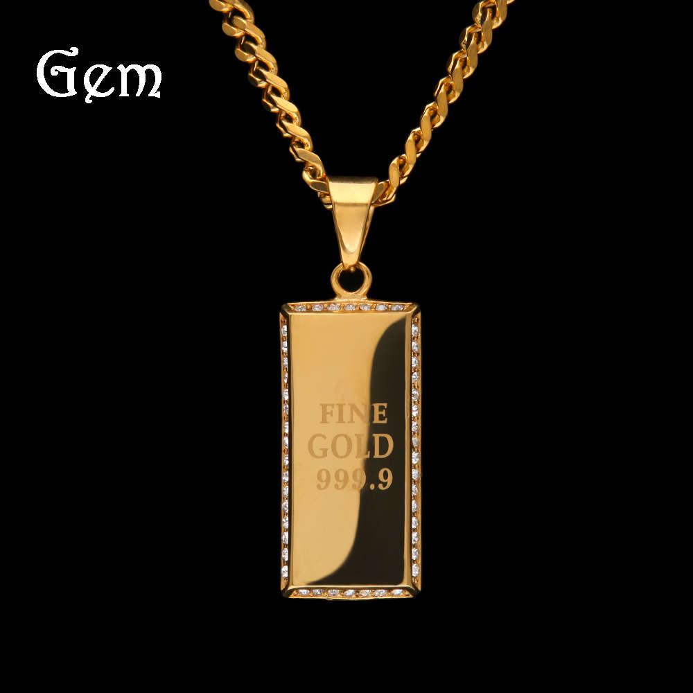 

High quality smooth stainless steel finegold9999 square diamond military brand solid pendant hip-hop fashion brand