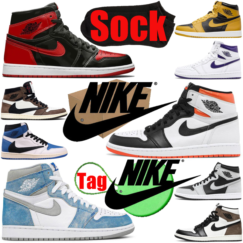 

Nike air jordan retro 1 1s Box&Sock&Tag mens basketball shoes travis scott jumpman Bred Patent Electro Orange Pollen Fragment men women trainers sports sneakers, #16 shadow