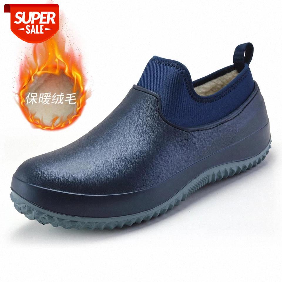 

Rain Shoes Chef Shoes Men Nurse Waterproof Oil-proof Non-slip Loafer Winter Plush Warm Women Elastic Rubber Slip On Size 35-47 #cq6T, Black