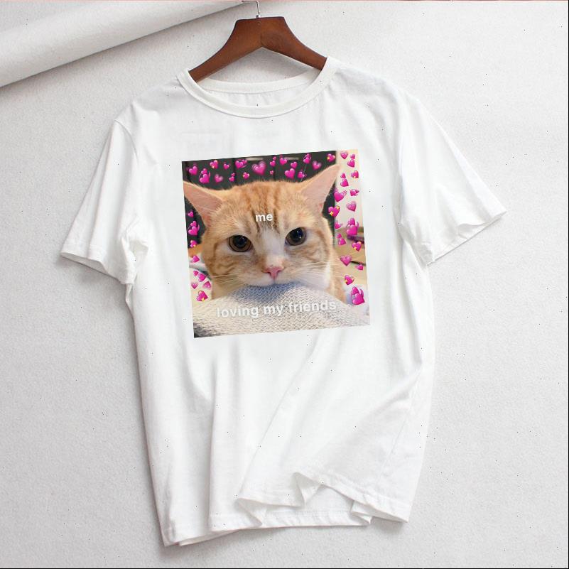

2021 korea ulzzang cat loves animal dog print cute summer sleeve tees casual fashion fun spoof ladies t shirt, White