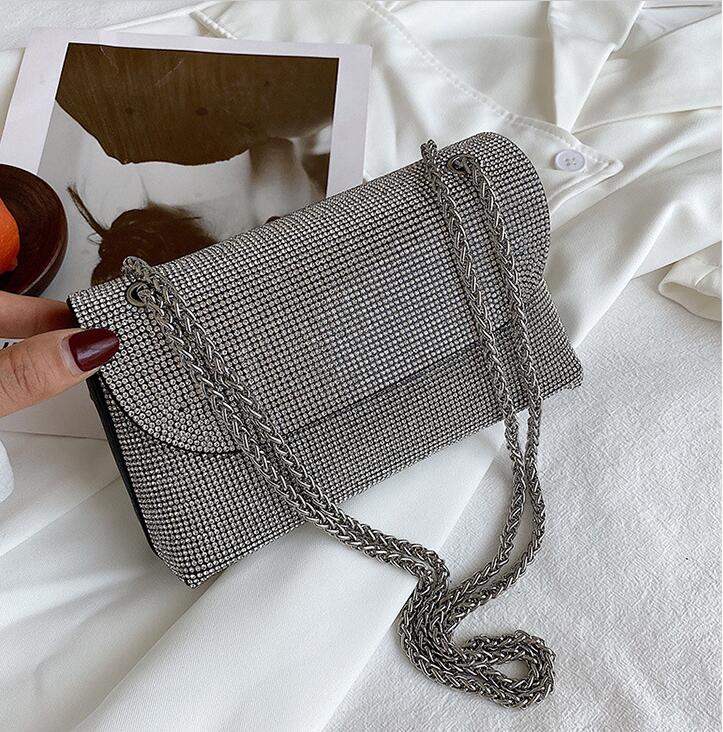 

Factory wholesale women shoulder bag high quality diamond fashion chain bags street fashions double-sided diamonds handbag small fresh rivet handbags, Silver(boutique box)