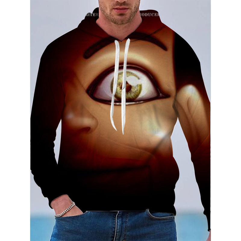 

Halloween One-eyed Pattern Men s 3D Printing Hoodie Visual Impact Party Top Punk Gothic Round Neck High Quality American Sweatshirt Hoodie, Black