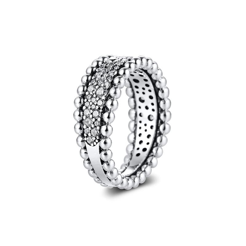

Cluster Rings Genuine 925 Sterling Silver Beaded Pave Band Finger For Women Wedding Engagement Jewelry Berloques Anillos Wholesale