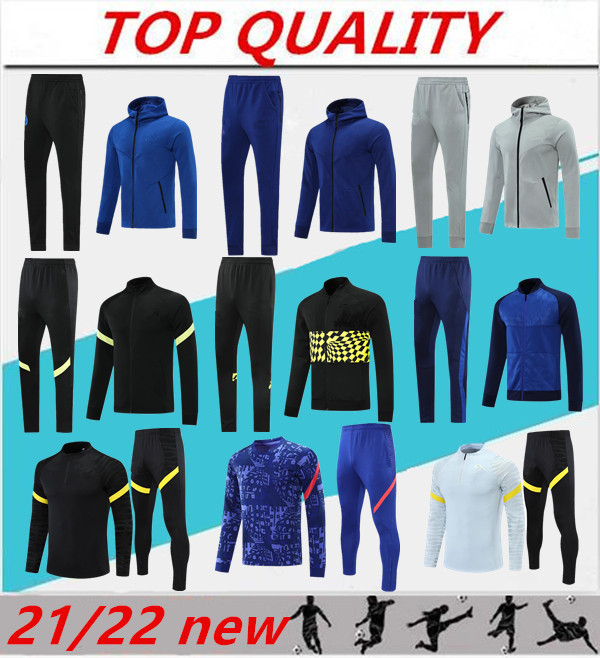 

2021 2022 men soccer Training suit Hooded football tracksuit Camisola de Futebol 21/22 jacket Jogging tracksuits, Black