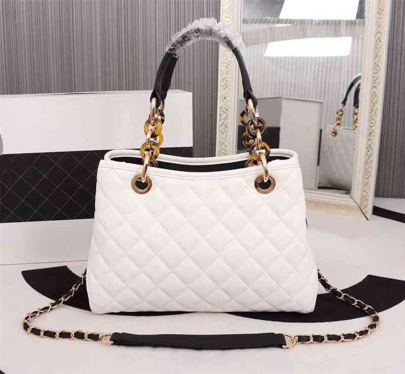 

High End Brand New Leather Women's Bag Large Capacity Shopping Fashion Caviar Hand Shoulder Bag Messenger, Black