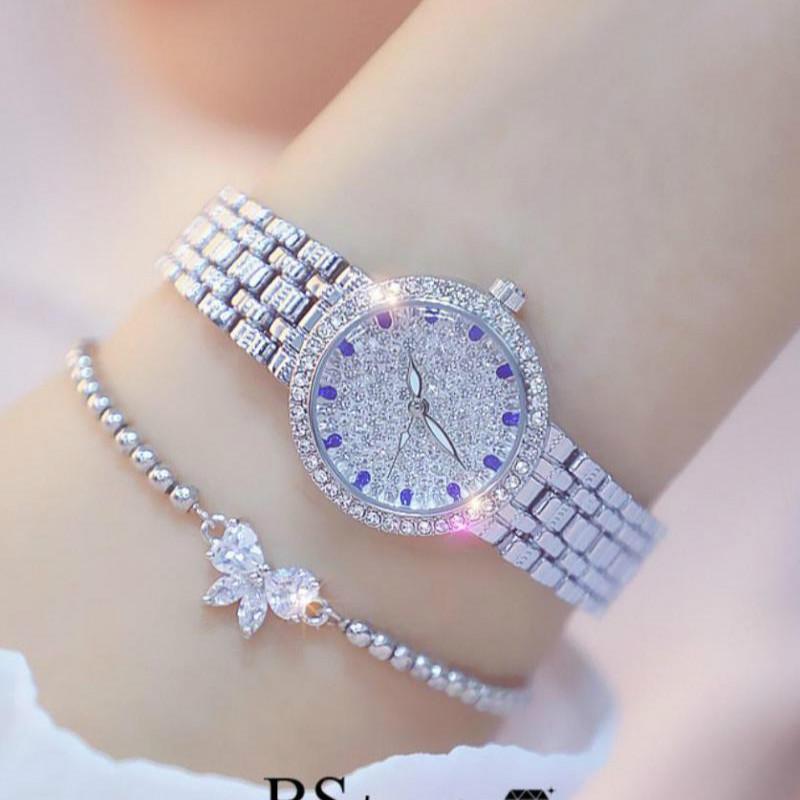 

Wristwatches Bee Sister Diamond Quartz Bracelet Watches Woman Rose Gold Ladies Steel Waterproof Wrist Watch Crystal Unique, Silver