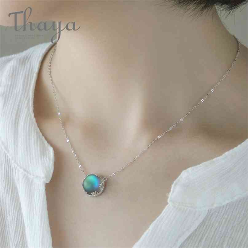 

Thaya 45cm Crystal Gemstone s925 Silver Aurora Necklace Halo Scale Light Forest Women Pendant for Girl Elegant Jewelry 210721