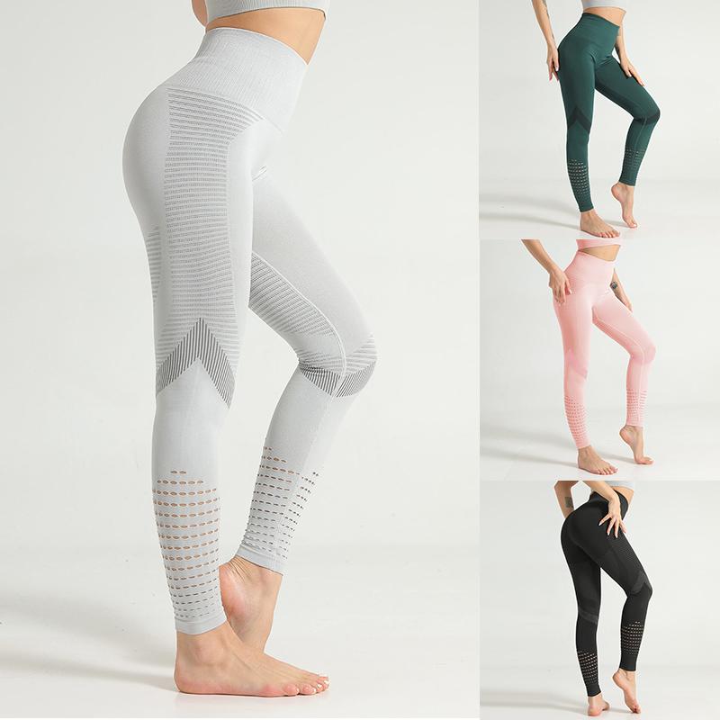 

Women High Waist Hollow out Stretchy Yoga Pants Sport Tights PSEN999, Green