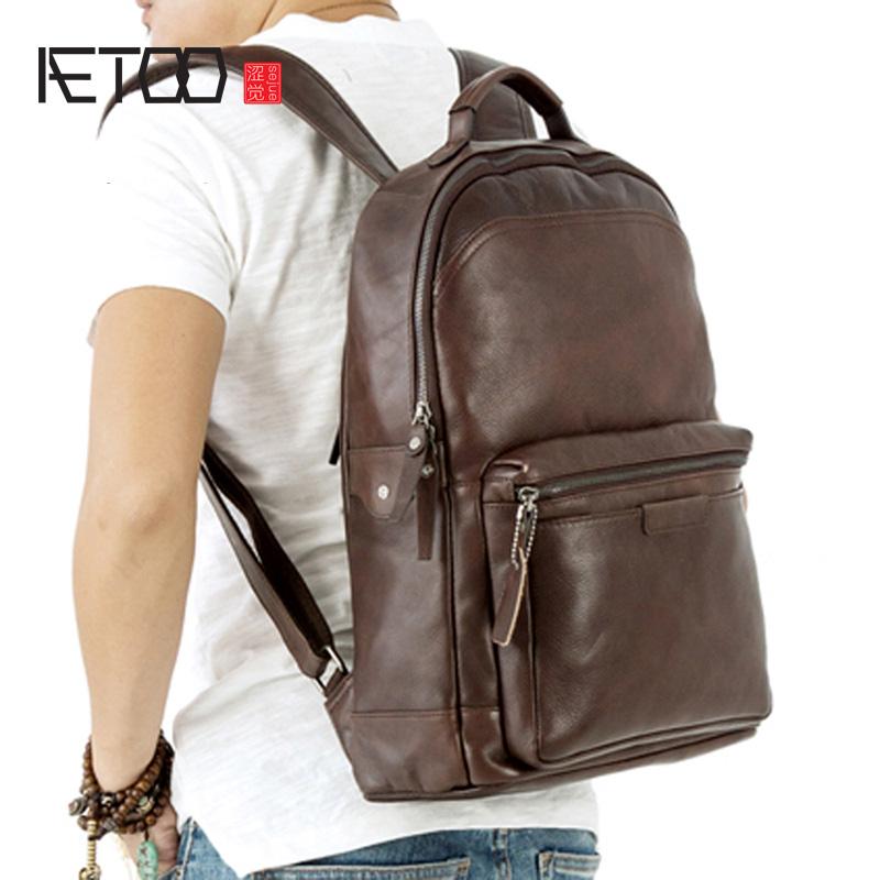 

Backpack AETOO Retro Chest Bag Male Leather Soft Large Capacity Sports Shoulder Casual Travel
