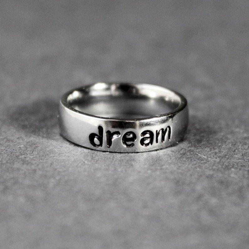 

Cluster Rings Dream Ring Inspirational Stacking Power Word Motivation Jewelr Big Quote Gift Stainless Steel Jewelry YLQ6573, Golden;silver