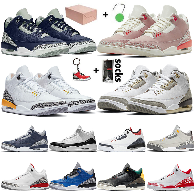 

2021 Air Jorden Jumpman 3 Rust Pink Men Women Basketball Shoes 3s Georgetown UNC White Cement Mens Fragment Racer Blue Fire Red III Court Pu