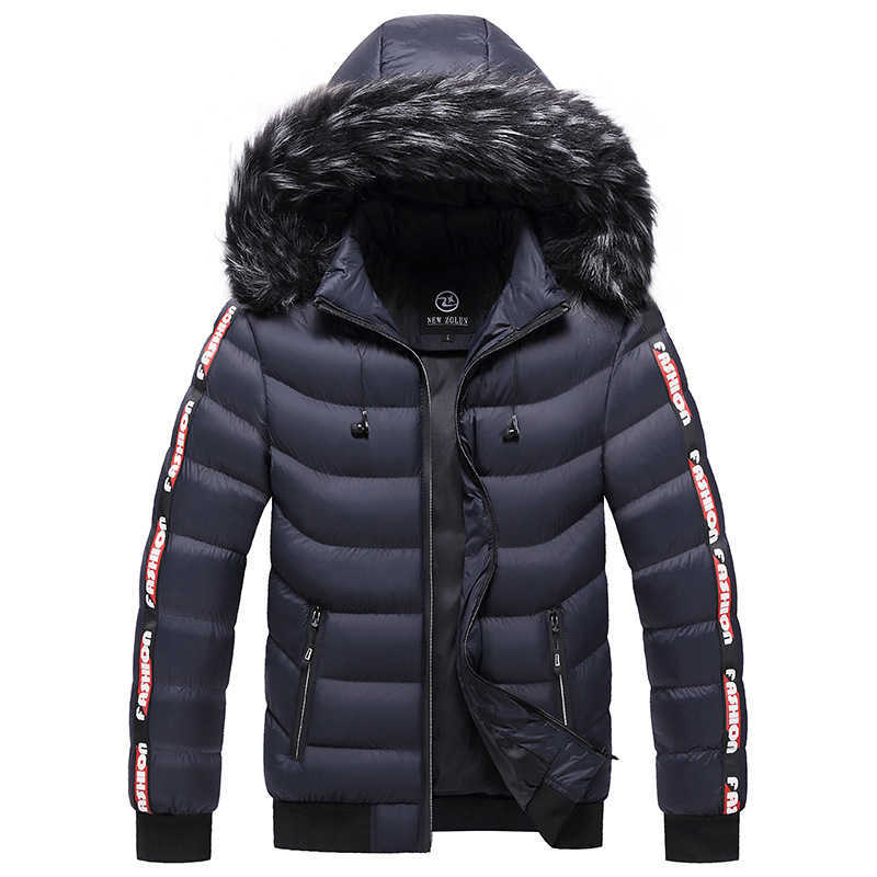 

Winter Faux Fur Collar Hooded Men Jacket Thick Thermal Coat Snow Parka Casual Fashion Cotton Jacket Plus Size 5XL Overcoat 210603, Cjw096blue
