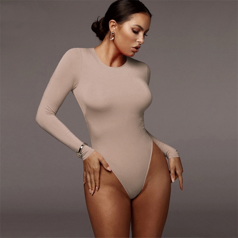 

Neck Long Sleeve White Sexy Bodysuit Women Winter Body Gray Casual Lady Streetwear Bodysuits 210720, Beige