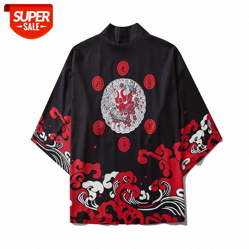 

Prajna devil wave Harajuku style road robe, men and women, retro with short sleeves #iF6T, White;black