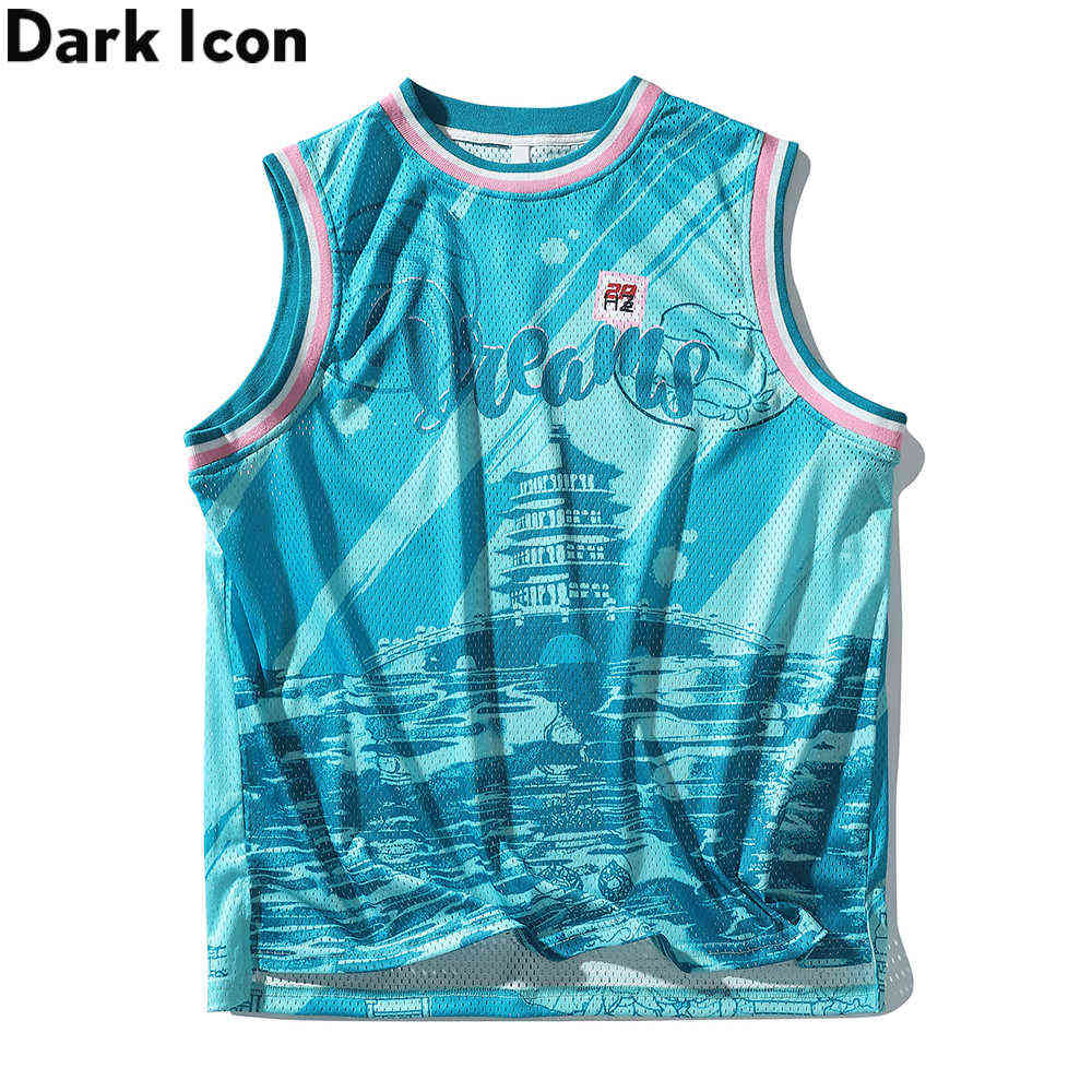 

Full Prined Mesh Breathable Material Tank Top Men Summer Jersey Top Man 210603, Lake blue