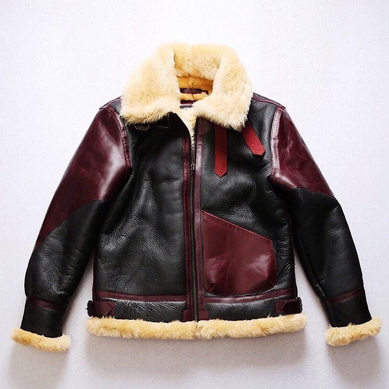 

Men' Jackets Force Flight Air Jacket Fur Genuine Leather Men Black Brown Sheepskin Coat Winter Bomber Male, Photo