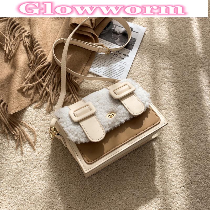 

Fashion Lambswool Crossbody Bags for Women Design Soft Plush Shoulder Bag Luxury Pu Leather Messenger Bag Lady Small Flap Winter, Beige