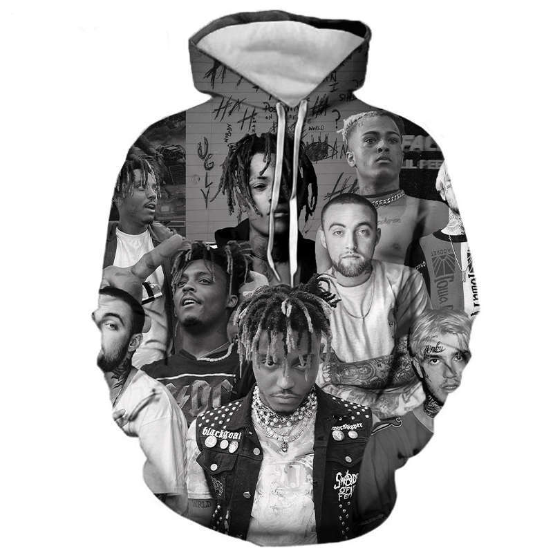 

3D Print Hoodie Men Cool Juice Wrld 999 Hoody Sweatshirt Casual Fashion Hooded, Black;white