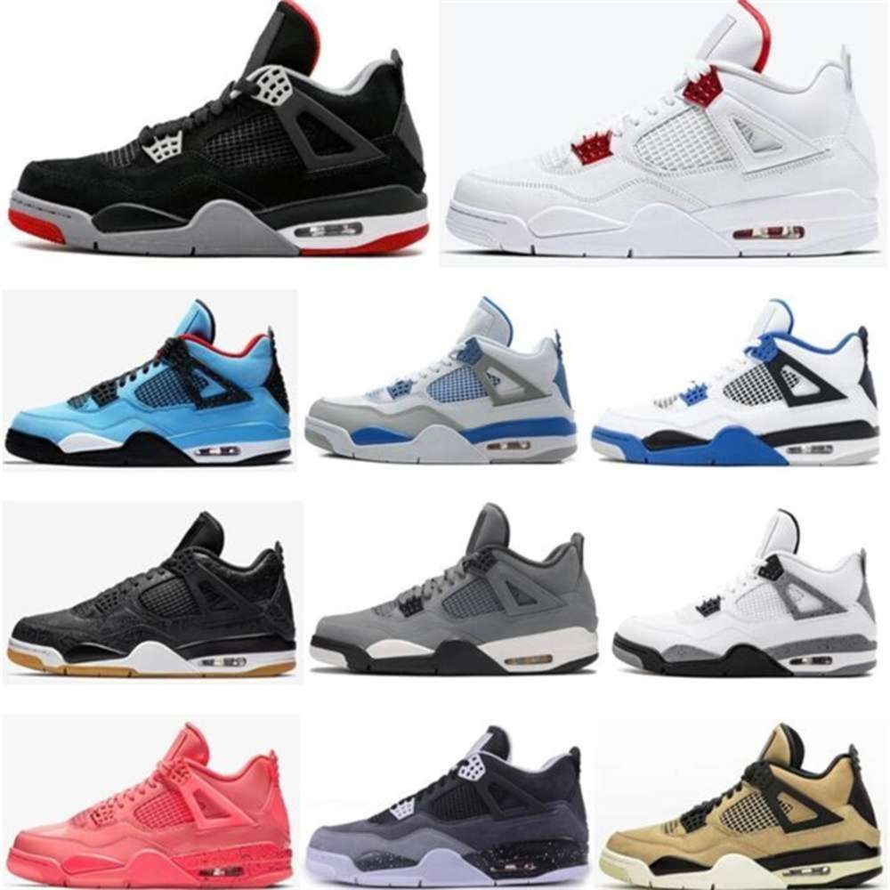 

4s Metallic Red Bred University Blue Men Basketball Shoes 4 Motorsport Hot Punch Mushroom Military Blue Fear Pack Sneakers braz jamesi, Black
