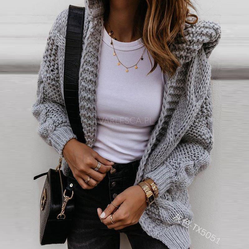 

Women's Cardigan Knitted Plain Solid Color Basic Long Long Sleeve Sweater Cardigans Hooded Open Front Fall Spring Yellow Blushing Pink Wine, White;black