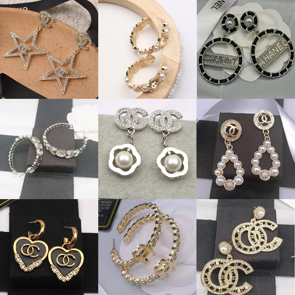 

20color 18K Gold Plated Korea Hollow Brand Designer Letters Stud Long Earrings Crystal Geometric Luxury Women Rhinestone Pearl Wedding Party, Golden;silver