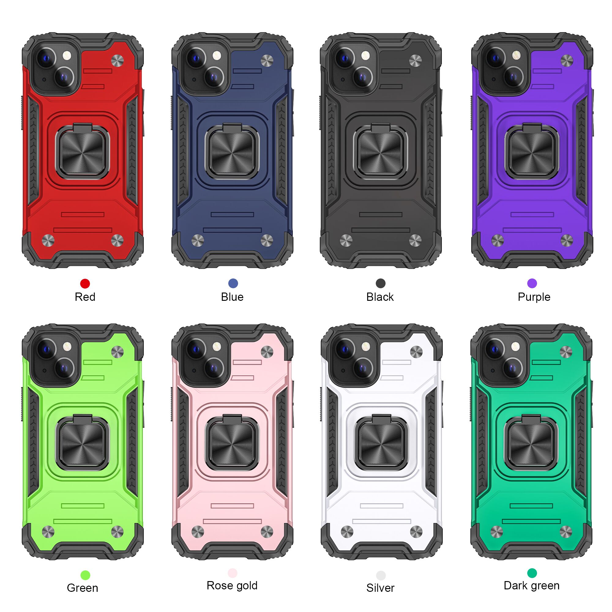 

For iPhone 13 Pro Max 12 11 XS XR 8 Plus Hybrid Armor Phone Cases Shockproof TPU PC Car Magnetic Kickstand Back Cover D1, Dark green