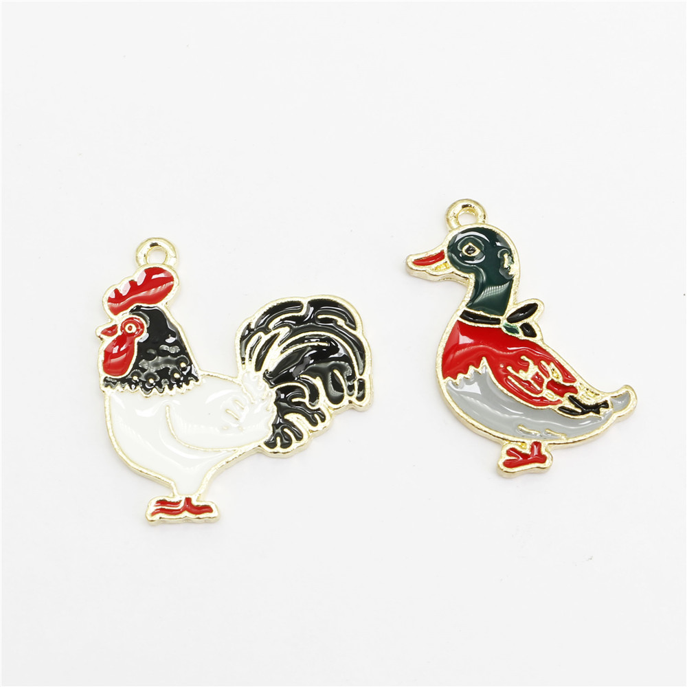 

20PCS Enamel Duck Chicken Charms Alloy Animal Goose Rooster Pendant Bracelet Jewelry Making Accessory
