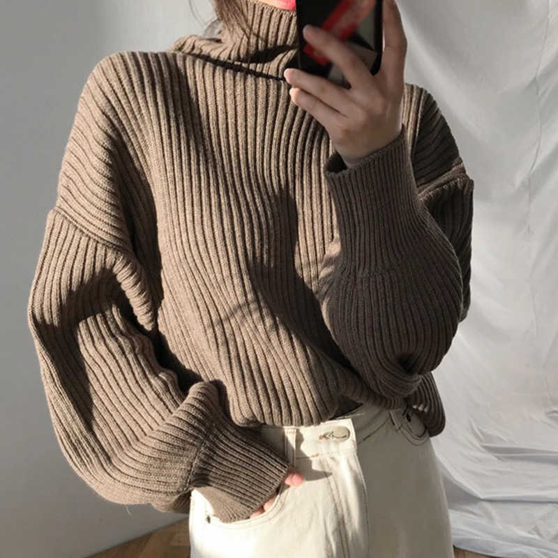 

Vintage Thicken Striped Women Sweaters Autumn Winter Turtleneck Pullovers Jumpers Female Korean Knitted Tops Femme 210709, 02 haze blue