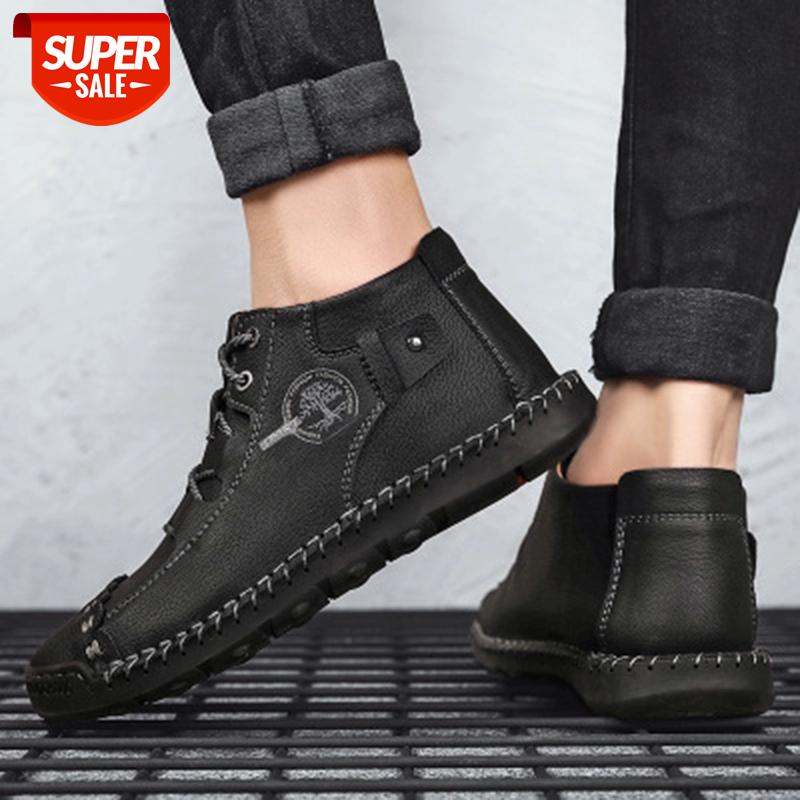 

High-Top Men's Shoes Simple Stitching Lace Up Men's Shoes Winter Solid Color Footwear Lace-Up Round Toe Basic Male Boots #cD7Q