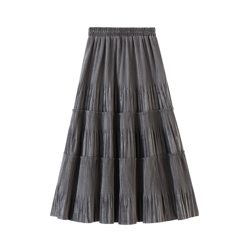 

2020 Autumn High-waist Velvet Pleated Skirt Mid-length Long Skirt Gold Velvet Half-length Skirt Female Is Thin, Black