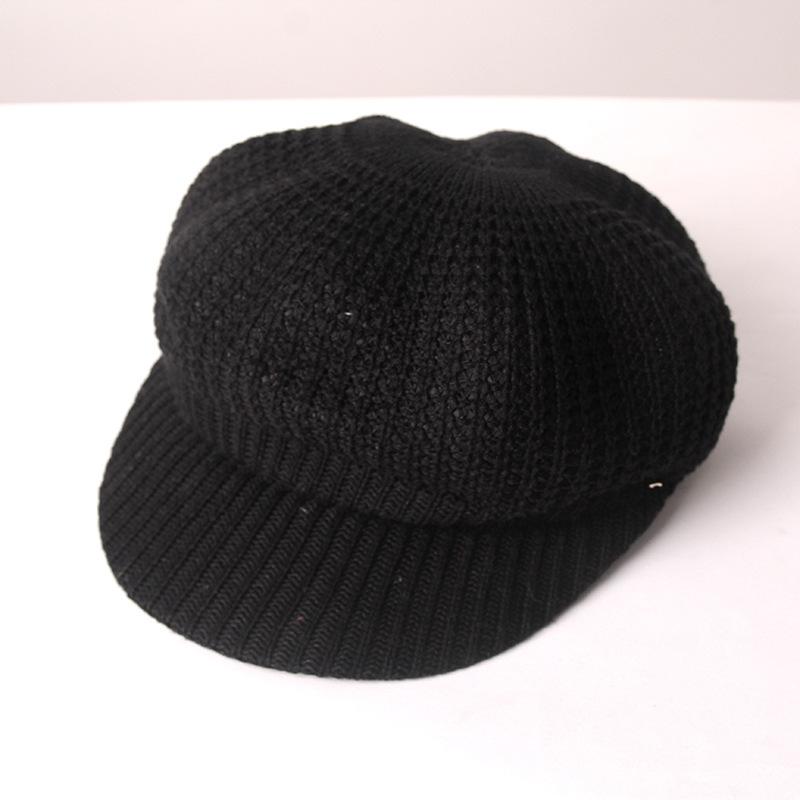 

Berets Wool Octagonal Hat Hollow Retro British Style Versatile Knit Beret Casual For Women, Black