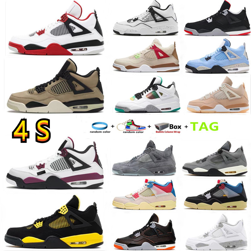 

2022 Designer 4 4s High Basketball shoes Bordeaux dark mocha UNC University Blue black cat pure money bred Cool grey low concord citrus men women sneaker shoes, Box