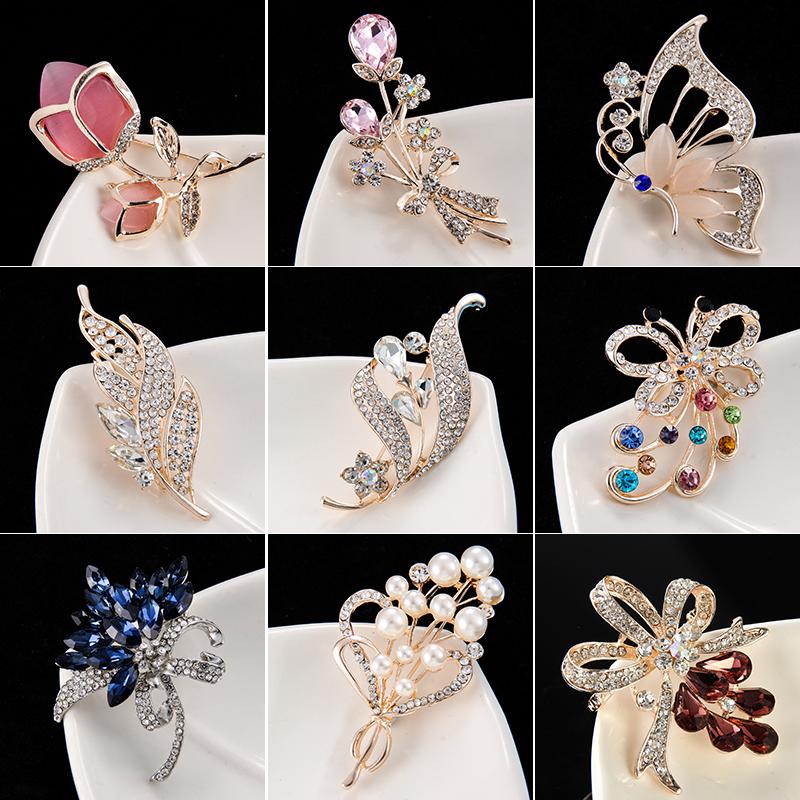

Pins, Brooches Lady's Favorite Pearl Crystal Brooch Rose Apricot Leaf Bow Various Petal