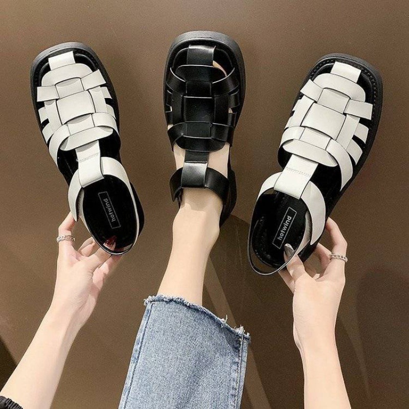 

New Style Gladiator Sandals Ladies Flat Sandals Round Toe Holiday Beach Shoes Ladies Comfortable Platform Sandals, White