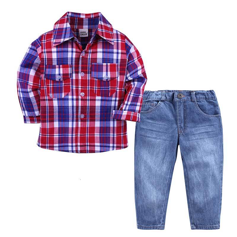 

2021 New Casual Toddler Boy Spring Autumn Kids Clothes Outfits Cotton Long Sleeve Plaid Shirt+long Jeans Boys Clothing 2-7 Years Nnb0, As picture