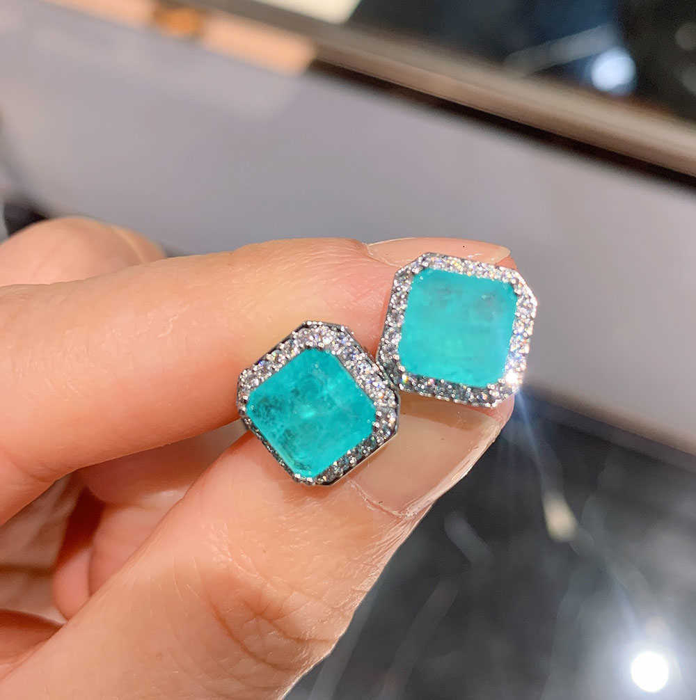 

Retro Sterling Silver 925 Natural Stone Emerald Paraiba Tourmaline Turquoise Earrings for Women Stud Ear Fine Jewelry Wholesale 210609