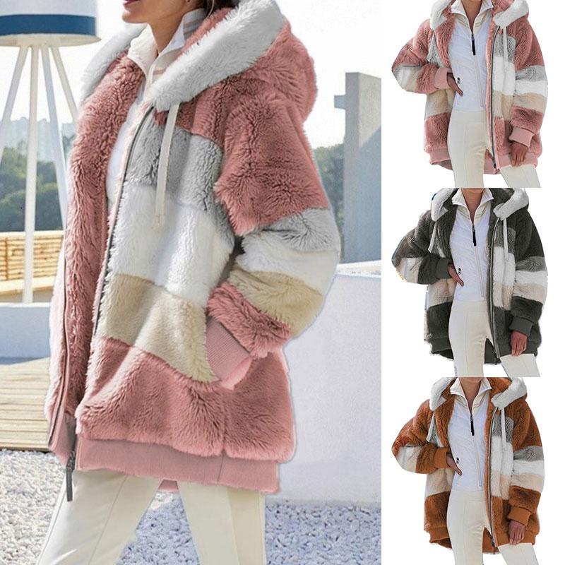 

Women's Fur & Faux Ladies Warm Teddy Bear Fluffy Coat Sweatshirt Coats Fashion Long Sleeve Overcoat Zip Outwear Hoodie Jackets Color Matchin, Black