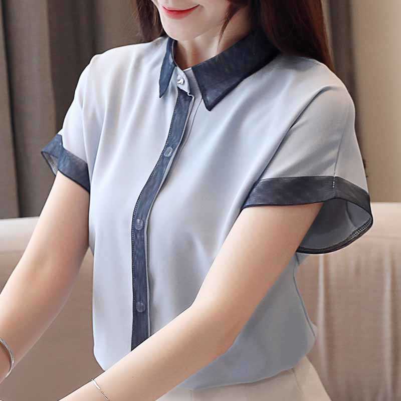 

Blouse Women Short Sleeve Women Shirts Blusas Mujer De Moda Blue Chiffon Blouse Shirt Women Tops Blusas Camisas Mujer D243 210602, Apricot