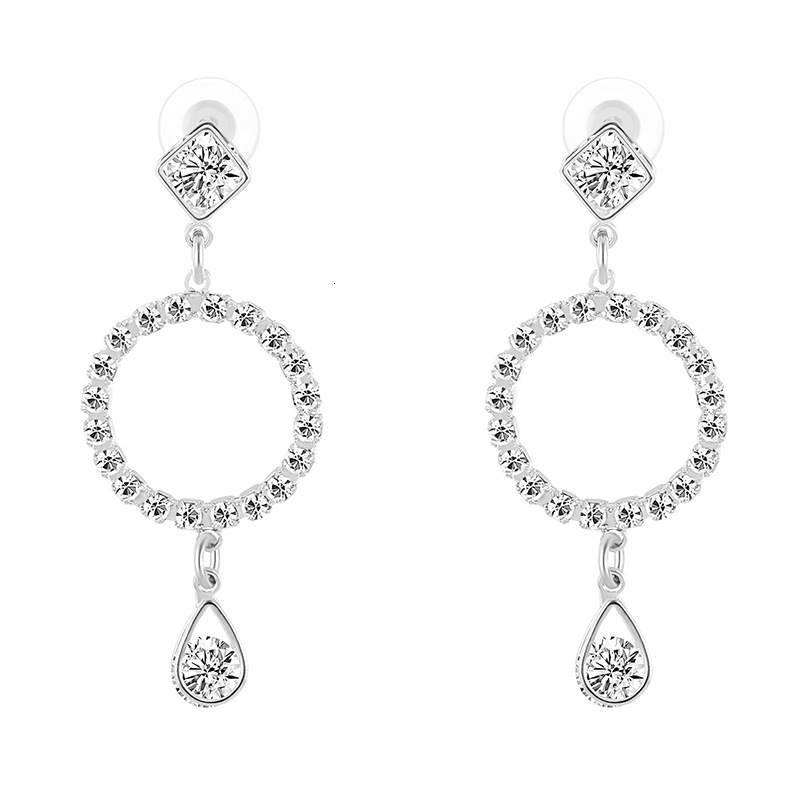 Dangle Earrings Selling Fashion Zircon Circle Simple Long Small Fresh and Versatile Net Red-image-728926006