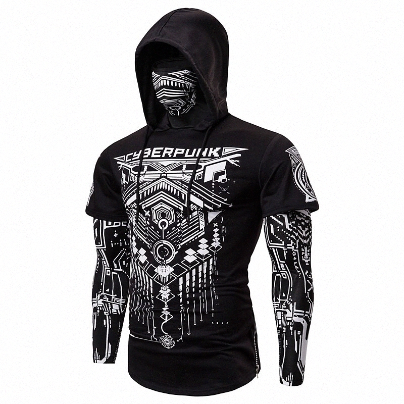T-shirt Hommes Graphique Capuche Casual Daily 2 en 1 Imprimer Tops à manches longues Léger Slim Fit Grand et grand noir noir noir bleu marine ble