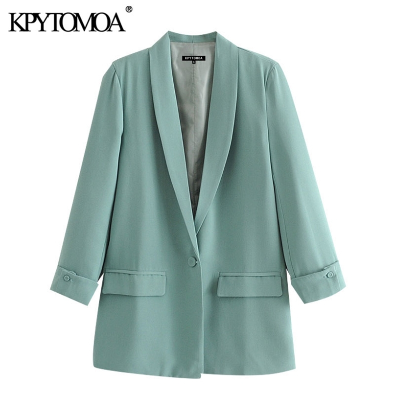 

KPYTOMOA Women Fashion Office Wear Single Button Blazers Coat Vintage Long Sleeve Pockets Female Outerwear Chic Tops 211019, As picture